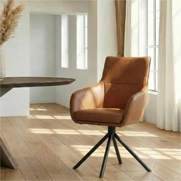 Leren draaibare eetkamerstoel Fancy - Rancho Cognac, Ophalen of Verzenden, Nieuw, Leer, Industrieel, Modern, Scandinavisch