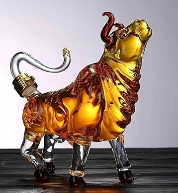 sculptuur, Glass Decanter, Novelty Animal Bull Shape,