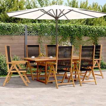 vidaXL 7-delige Tuinset polypropeen en massief hout zwart, Verzenden, Nieuw, Hardhout, Tuinset