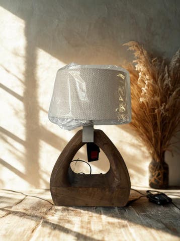 Lamp mangohout met off white kap, Verzenden, Nieuw