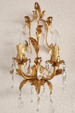 Kaars wandlamp - Verguld, IJzer, Kristal - Bladgoud met de, Antiek en Kunst