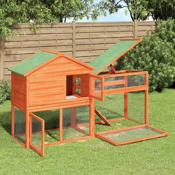 vidaXL Konijnenhok 185,5x60,5x109,5 cm massief grenenhout, Dieren en Toebehoren, Verzenden, Nieuw