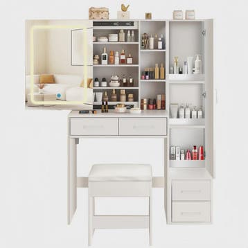 Dressing Tafel met LED Spiegel, 4 Lades en 1 Deur - Wit, Ele, Kinderen en Baby's, Verzenden, Nieuw
