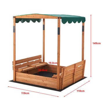 Zandbak Pitsunda met banken en luifel 145x118x118 cm [en.cas, Verzenden, Nieuw