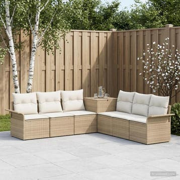 vidaXL Bankstel 7 st Beige en Crème Wit Poly Rattan en Staal, Verzenden, Nieuw