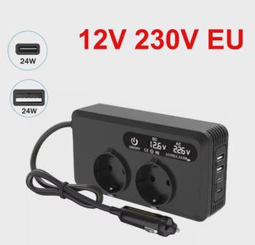 200W Auto Omvormer met 2x AC Stopcontact, 2x USB & 2x USB-C, Verzenden, Nieuw