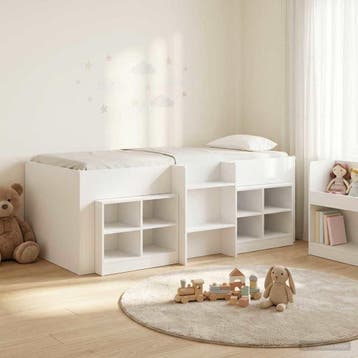 vidaXL Loft Bed Frame met Kast met plank 3 st Wit Bewerkt, Verzenden, Nieuw, Wit, Hout