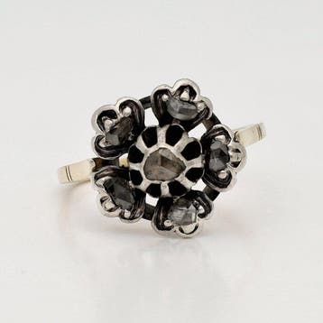 Ring - 18 karaat Geel goud, Zilver - Roos diamant, Nieuw