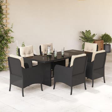 vidaXL 7-delige Tuinset met kussens poly rattan zwart, Verzenden, Nieuw, 6 zitplaatsen, Tuinset