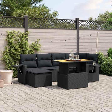 vidaXL 7-delige Loungeset met kussens poly rattan zwart, Verzenden, Nieuw, Loungeset