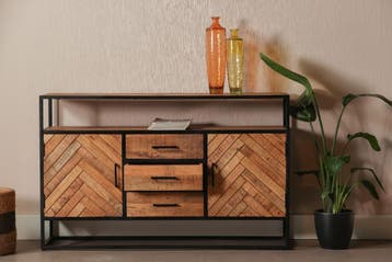 Dressoir Mangohout Kjeld 145 Hoog cm, Verzenden, Nieuw, Overige houtsoorten, Industriële meubels