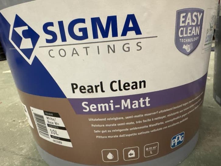 Sigma pearl clean semi-matt - cremewit - 10 liter, Doe-het-zelf en Verbouw, Verf, Beits en Lak, Verf, Beige, Nieuw, 10 tot 15 liter