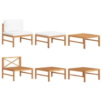 vidaXL 3-delige Loungeset met crèmekleurige kussens teakhout, Verzenden, Nieuw, Hout, Loungeset