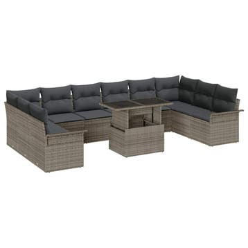 vidaXL Tuin Sofa Set 11 st Grijs Poly Rattan, Verzenden, Nieuw, Rotan, Meer dan 8 zitplaatsen