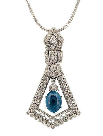 Halsketting - 18 karaat Witgoud Saffier - Diamant, Sieraden, Tassen en Uiterlijk, Kettingen, Nieuw