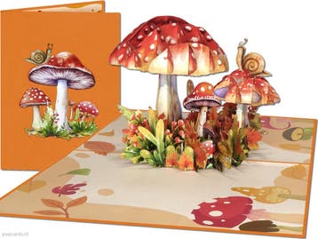 Schitterende pop-up kaart Paddenstoelen met Slak in Herfs..., Verzenden, Nieuw