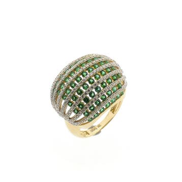Gouden gebolde ring met witte en groene zirconia, Sieraden, Tassen en Uiterlijk, Ringen, Gebruikt, Ophalen of Verzenden, 17 tot 18