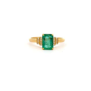 Ring - 14 karaat Geel goud - 1.26ct. tw. Smaragd - Diamant, Nieuw