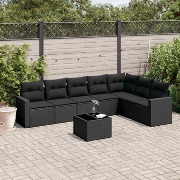 vidaXL 8-delige Loungeset met kussens poly rattan zwart, Verzenden, Nieuw, Loungeset