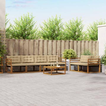 vidaXL Buiten bankenset met kussen 7 pcs Natuurlijk en Beige, Verzenden, Nieuw