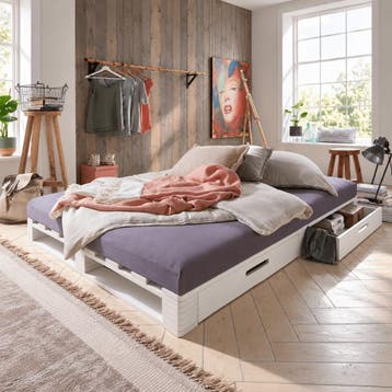 Infanskids Palletbed 2-persoonsbed Wit 140x200 cm met Opberg, Huis en Inrichting, Nieuw