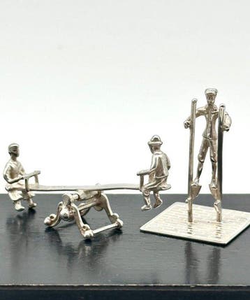 No reserve-Twee handgemaakte zilveren miniaturen Steltlopen