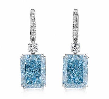 Oorbellen - 14 karaat Witgoud - 25.56ct. tw. Blauw Diamant, Nieuw