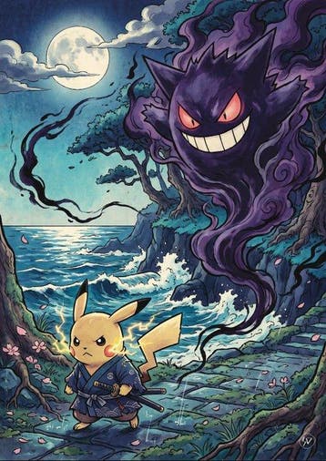 SDIMART 1996 - Pikachu Vs Gengar Uukiyo-e  Pokémon Battle, Nieuw