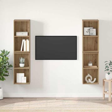 vidaXL Tv-meubelset 4 st Artisan Eiken Bewerkt hout, Minder dan 50 cm, Verzenden, Nieuw, Minder dan 100 cm