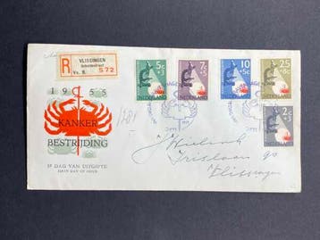 FDC 1955 Kankerbestrijding [N.V.P.H. nr. E23], Ophalen of Verzenden, Gestempeld