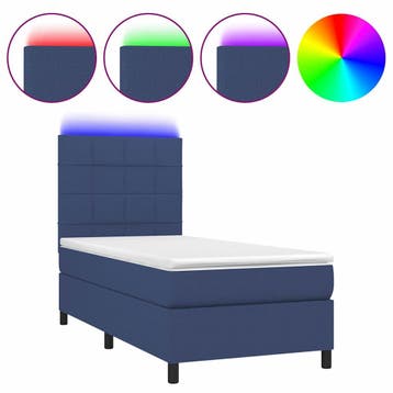 vidaXL Boxspring met matras en LED stof blauw 90x200 cm, 90 cm, Eenpersoons, Nieuw, 200 cm