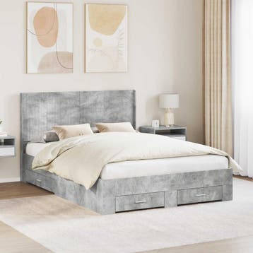 vidaXL Bedframe met opbergruimte en hoofdbord Betongrijs, Verzenden, Nieuw, Grijs, Hout