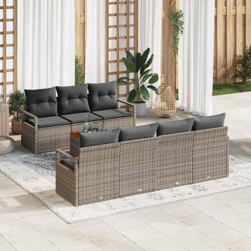 vidaXL Tuinbankenset 8 st Grijs poly rattan, Verzenden, Nieuw, 8 zitplaatsen