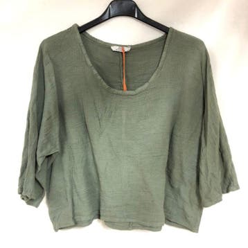 Luchtige linnen korte – crop top – ronde hals – raglan, Nieuw