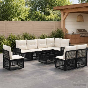 vidaXL Tuinbankenset 9 st Zwart en Cream Wit poly rattan, Tuin en Terras, Verzenden, Nieuw, Meer dan 8 zitplaatsen
