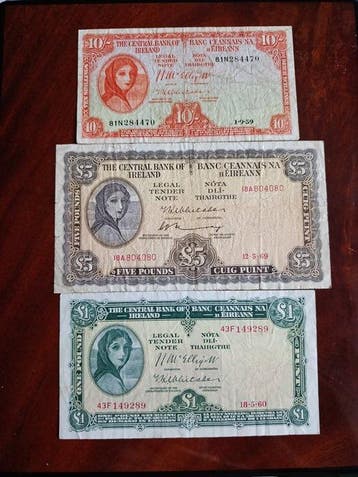 Ierland. - 3 Banknotes - 1950/1970 (Zonder minimumprijs), Postzegels en Munten, Bankbiljetten | Europa | Niet-Eurobiljetten
