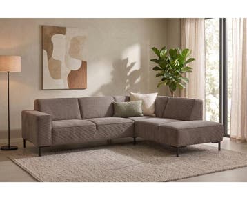 Hoekbank Riva Taupe - Glow 6 – Ottomane Rechts – 262x195 cm, Ophalen of Verzenden, Nieuw