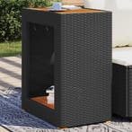 Tuinbijzettafel met houten blad 60x40x75 cm poly rattan zwar, Verzenden, Nieuw