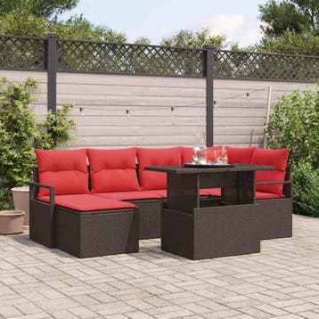 vidaXL Tuin Sofa Set 7 st Bruin Poly riet, Verzenden, Nieuw, Rotan, 7 zitplaatsen