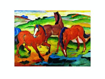 Kunstdruk Franz Marc - Die großen roten Pferde 71x56cm, Verzenden, Nieuw
