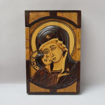 Icoon - Theotokos - Hout - Handgesneden - Gesigneerd