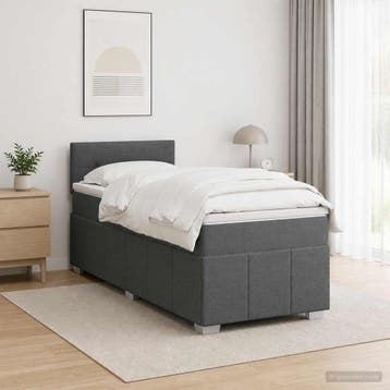 vidaXL Boxspring Bed met Matras en LED Donkergrijs 90 x 190, Verzenden, Nieuw, Eenpersoons, Stof