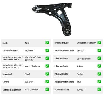 Draagarm Vooras rechts Volkswagen Polo 50 1.0 (1996-1999), Verzenden, Nieuw, Volkswagen