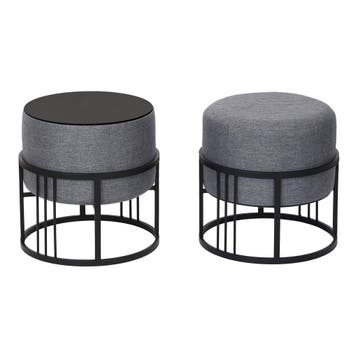 Krukje en bijzettafel Tas rond 2-in-1 set stapelbaar donkerg, Verzenden, Nieuw