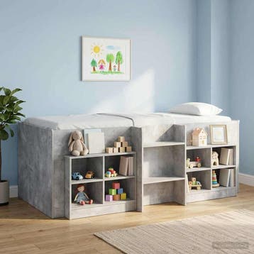 vidaXL Kinder Hoogslaper Betongrijs 90 x 190 cm Bewerkt hout, Eenpersoons, Verzenden, Nieuw, Grijs