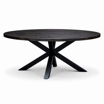 Ronde eettafel 180cm mango - walnoot - black met spinpoot, Verzenden, 150 tot 200 cm, Rond, Nieuw