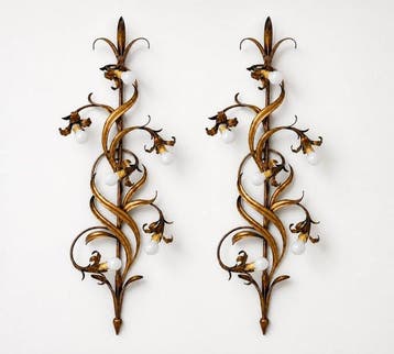 Wandlamp (2) - Gilt metal - Palladio Italy - Height 120cm, Nieuw