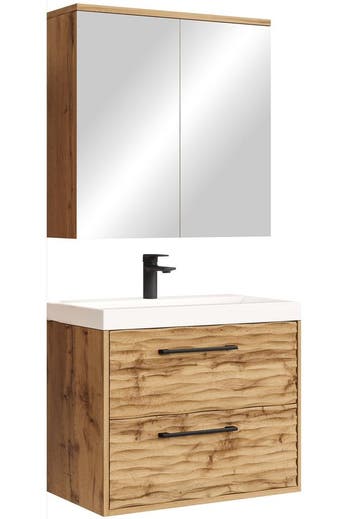 Badkamermeubel Etna 60cm eiken Badmeubel met spiegelkast, Verzenden, Nieuw, Wastafelkast