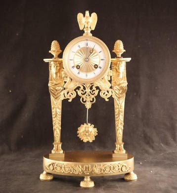Portico klok - Empire pendule - - Verguld brons - 1800-1850