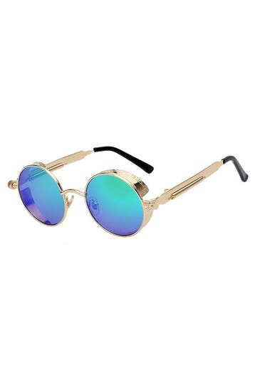 KIMU® Ronde Zonnebril Steampunk Vintage Goud Montuur Rond Gr, Ophalen of Verzenden, Nieuw, Groen